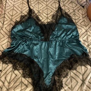 Dark teal and black lingerie one piece